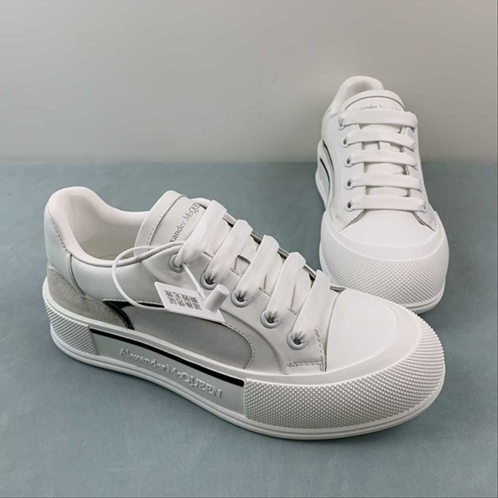 Alexander McQueen Deck Skate Plimsoll White Black Sneakers size 9 - Picture 7 of 15